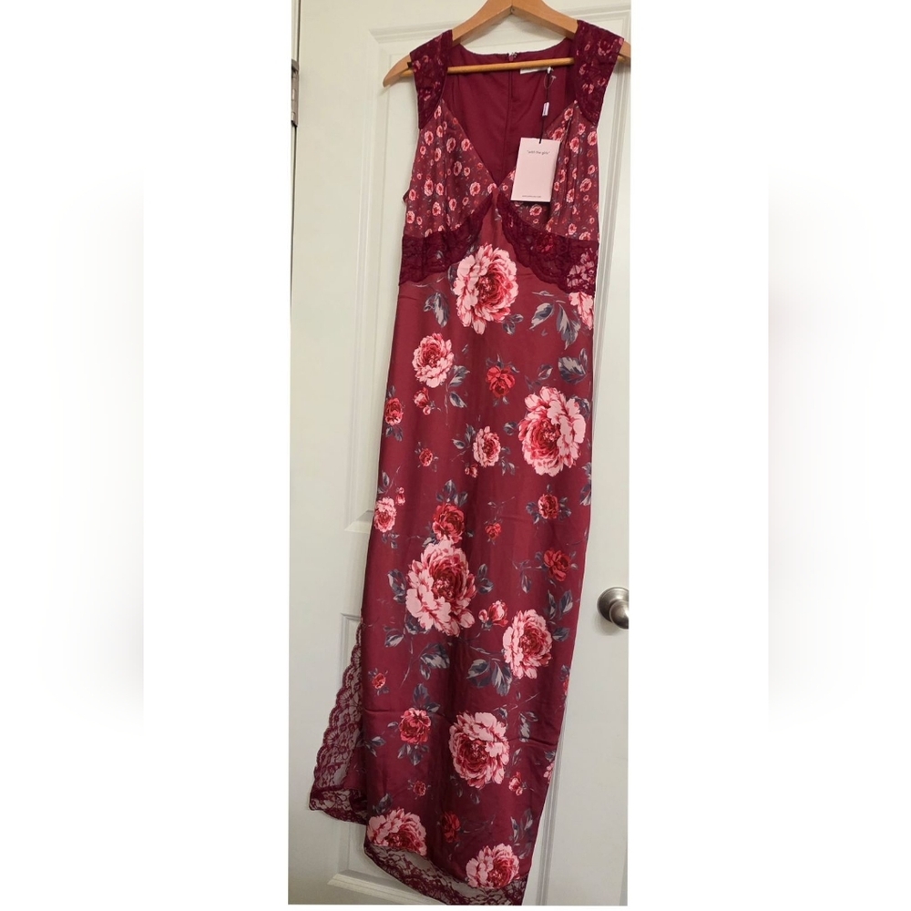 Avec Les FIlles Bias Cut Lace Trim Slipdress Womens 10 NWT Wine Floral Romantic